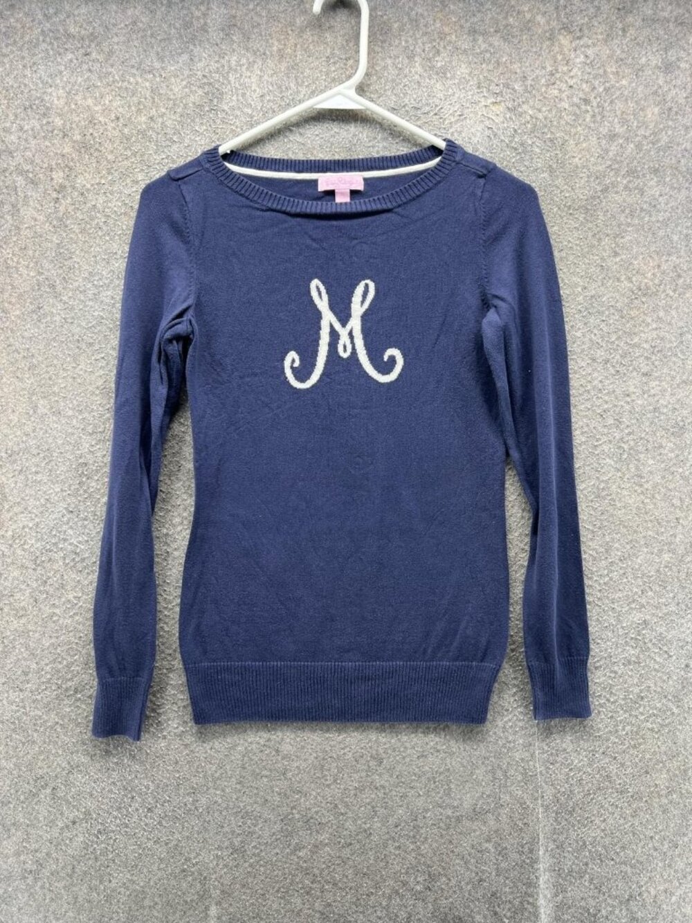 Lilly Pulitzer Sweater Womens XS Blue Crew Neck M Initial Graphic Pullover